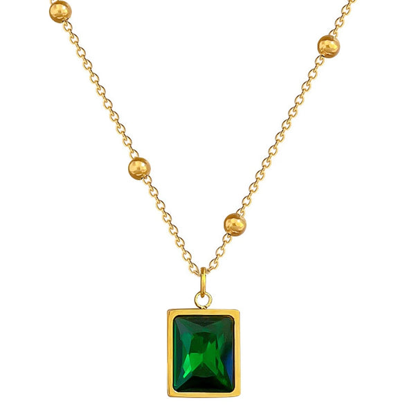 Wholesale Geometric Cartoon Plant Flowers Style Electroplated Titanium Steel Square Emerald Normcore Necklace For Unisex
