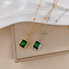 Wholesale Geometric Cartoon Plant Flowers Style Electroplated Titanium Steel Square Emerald Normcore Necklace For Unisex