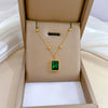Wholesale Geometric Cartoon Plant Flowers Style Electroplated Titanium Steel Square Emerald Normcore Necklace For Unisex