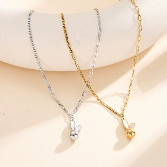 Wholesale Geometric Cartoon Rabbit Titanium Steel Electroplated Calendering Chain Necklace For Women