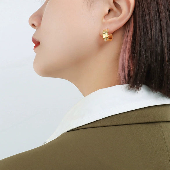 Wholesale Geometric Cartoon Style Diamond Earrings Titanium Steel 18K Gold Plated Jewelry
