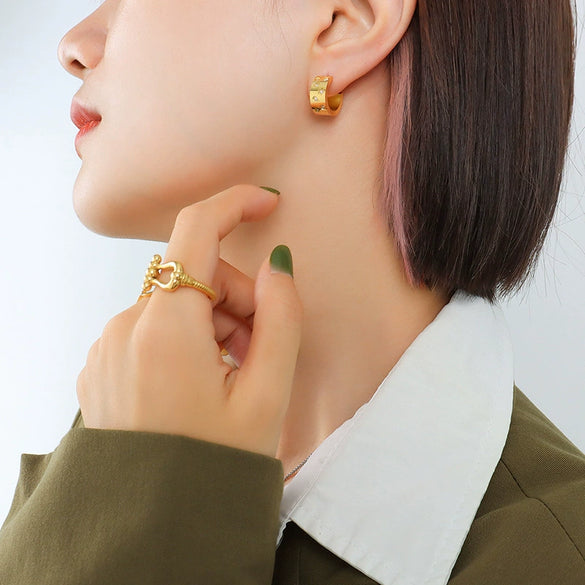 Wholesale Geometric Cartoon Style Diamond Earrings Titanium Steel 18K Gold Plated Jewelry