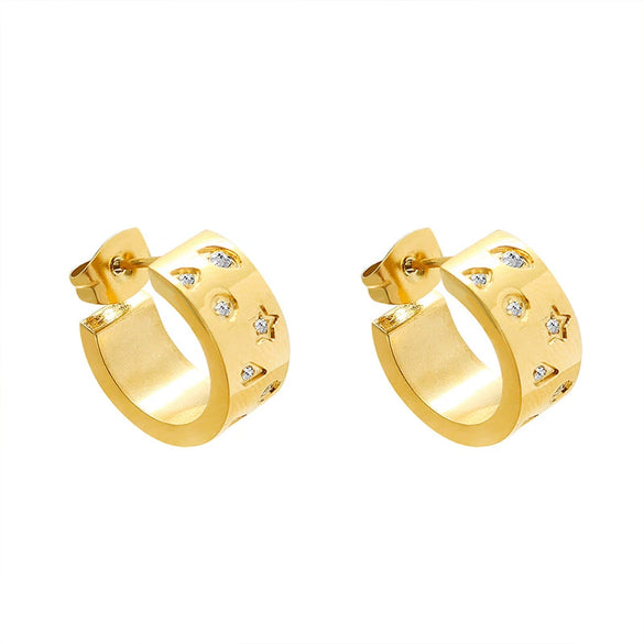 Wholesale Geometric Cartoon Style Diamond Earrings Titanium Steel 18K Gold Plated Jewelry