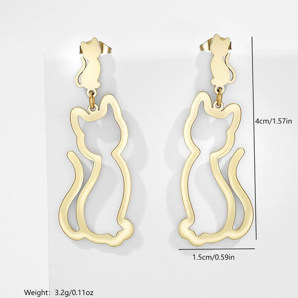 Wholesale Geometric Cat Pendant Earrings Gold Plated Stainless Steel Ear Needle Casual Style Unisex
