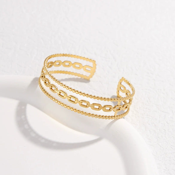 Wholesale Geometric Chain Open Cshaped Titanium Steel Women's Bracelet With Electroplating Treatment