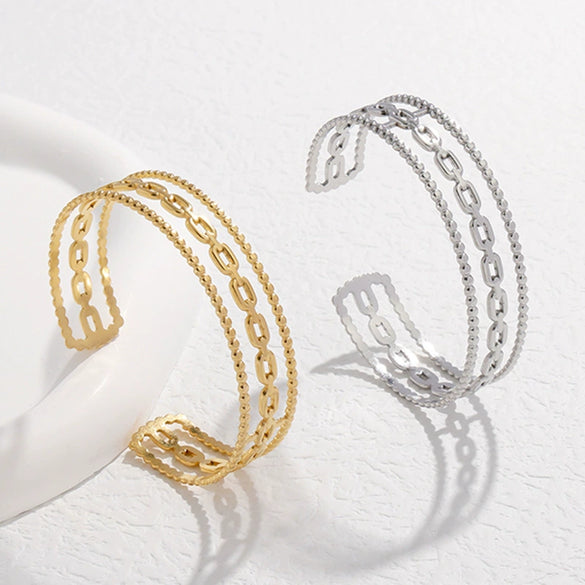 Wholesale Geometric Chain Open Cshaped Titanium Steel Women's Bracelet With Electroplating Treatment