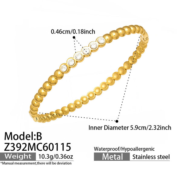 Wholesale Geometric Circle Oildrip Zircon Inlaid Shell Pearl Stainless Steel 18K Goldplated Bracelet Set Accessories