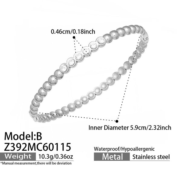 Wholesale Geometric Circle Oildrip Zircon Inlaid Shell Pearl Stainless Steel 18K Goldplated Bracelet Set Accessories