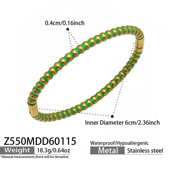 Wholesale Geometric Circle Oildrip Zircon Inlaid Shell Pearl Stainless Steel 18K Goldplated Bracelet Set Accessories