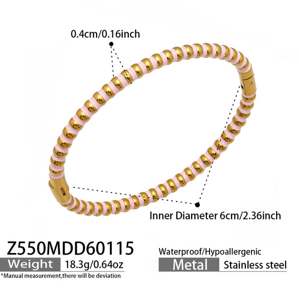 Wholesale Geometric Circle Oildrip Zircon Inlaid Shell Pearl Stainless Steel 18K Goldplated Bracelet Set Accessories