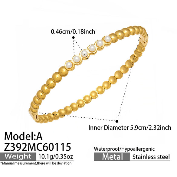 Wholesale Geometric Circle Oildrip Zircon Inlaid Shell Pearl Stainless Steel 18K Goldplated Bracelet Set Accessories
