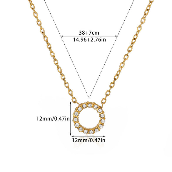 Wholesale Geometric Clavicle Chain And Full Diamond Ring Necklace Stainless Steel Gold Electroplated Unisex