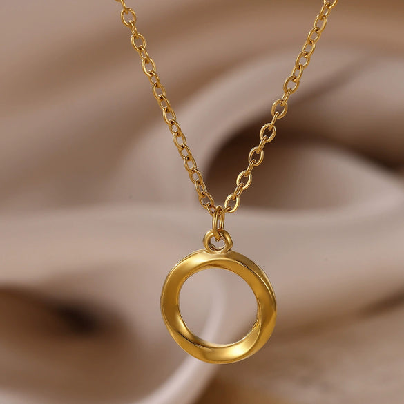 Wholesale Geometric Clavicle Chain And Full Diamond Ring Necklace Stainless Steel Gold Electroplated Unisex