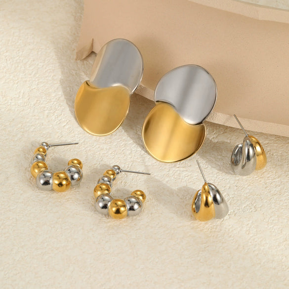 Wholesale Geometric Color Matching Stainless Steel 18K Gold Plated Women's Fashion Earrings