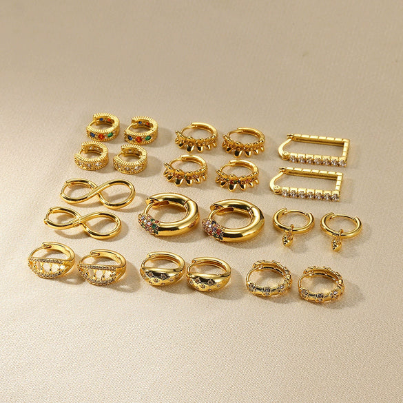 Wholesale Geometric Color Zircon Earrings Stainless Steel Gold Plated
