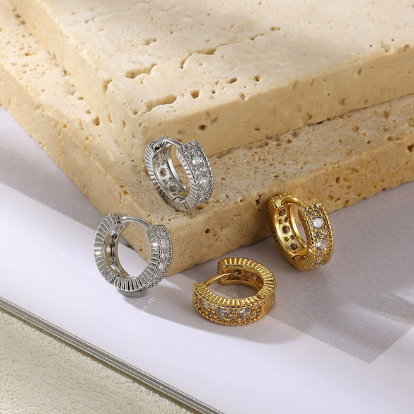 Wholesale Geometric Color Zircon Earrings Stainless Steel Gold Plated
