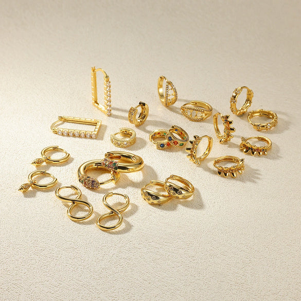 Wholesale Geometric Color Zircon Earrings Stainless Steel Gold Plated