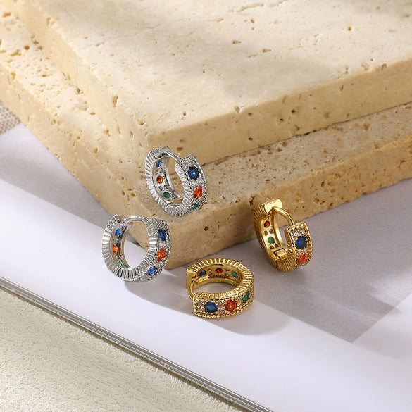 Wholesale Geometric Color Zircon Earrings Stainless Steel Gold Plated