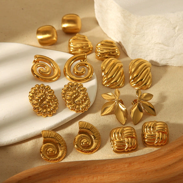 Wholesale Geometric Conch Texture 18K Gold Plated Stainless Steel Earrings For Women