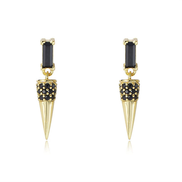 Wholesale Geometric Conical Earrings Inlaid With Black Zircon And Diamond Treatment For Women Made Of 925 Sterling Silver