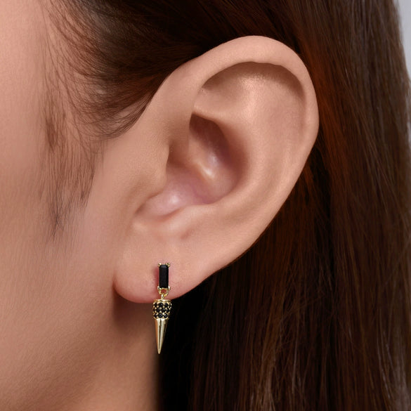 Wholesale Geometric Conical Earrings Inlaid With Black Zircon And Diamond Treatment For Women Made Of 925 Sterling Silver