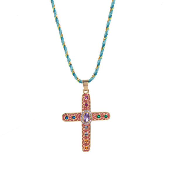 Wholesale Geometric Copper Cross Pendant Necklace Electroplated Unisex
