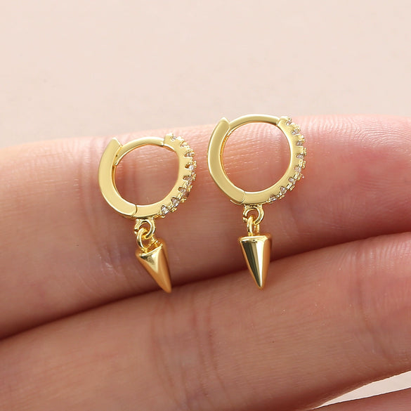 Wholesale Geometric Copper Electroplated 18K Gold Zirconinlaid Round Pointed Cone Drop Earrings For Women