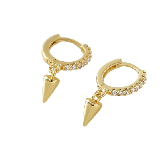 Wholesale Geometric Copper Electroplated 18K Gold Zirconinlaid Round Pointed Cone Drop Earrings For Women