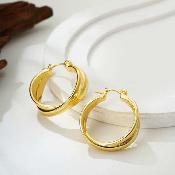 Wholesale Geometric Copper Gold And Silver Twocolor Circle Cross Earrings Electroplated Fashion Simple Unisex