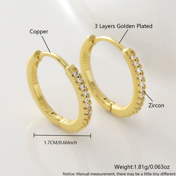 Wholesale Geometric Copper Goldplated Zircon Inlaid Hoop Earrings Unisex