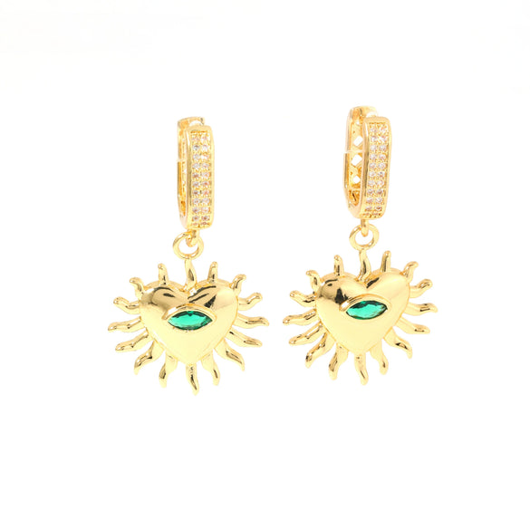Wholesale Geometric Copper Inlaid Zirconium Heart Sun Smiley Flower Unisex Earrings