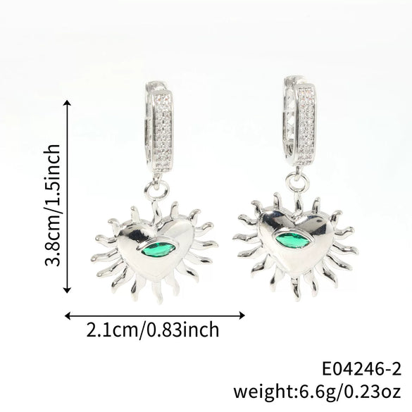 Wholesale Geometric Copper Inlaid Zirconium Heart Sun Smiley Flower Unisex Earrings