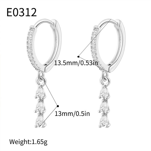 Wholesale Geometric Copper Plated Real Gold Inlaid Zircon Small Water Drop Pendant Earrings For Women