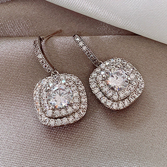 Wholesale Geometric Copper Zircon Microinlaid Earrings For Women Light Luxury Cold Style
