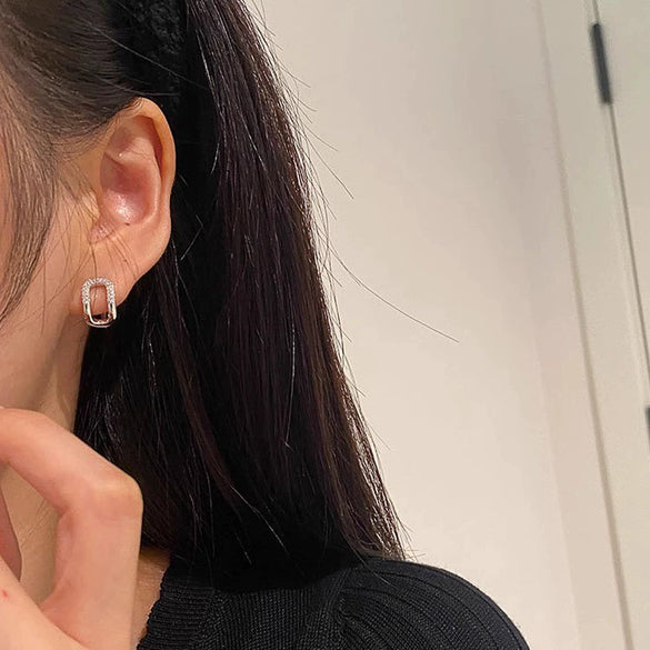Wholesale Geometric Copper Zircon Women's Earring Buckle Halfring Earrings Minimalist Style