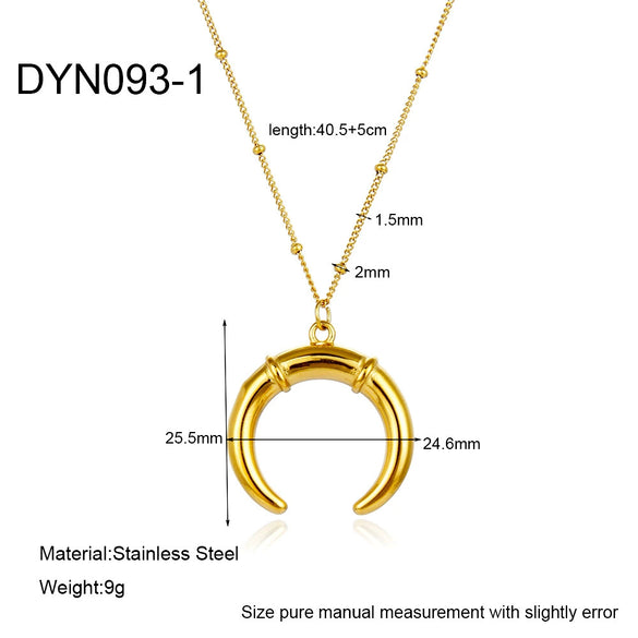 Wholesale Geometric Crescent Moon Horn Pendant Stainless Steel 18K Gold Plated Oshaped Chain Necklace For Women