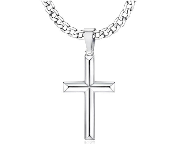 Wholesale Geometric Cross Pendant Unisex Necklace With Polish Finish Made Of Titanium Steel And Stainless Steel Cuban Chain