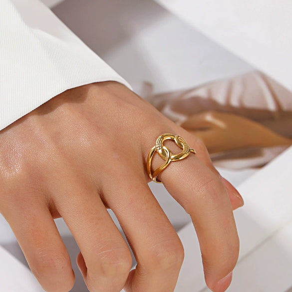 Wholesale Geometric Cross Stainless Steel Ring For Women Electroplated 18K Gold