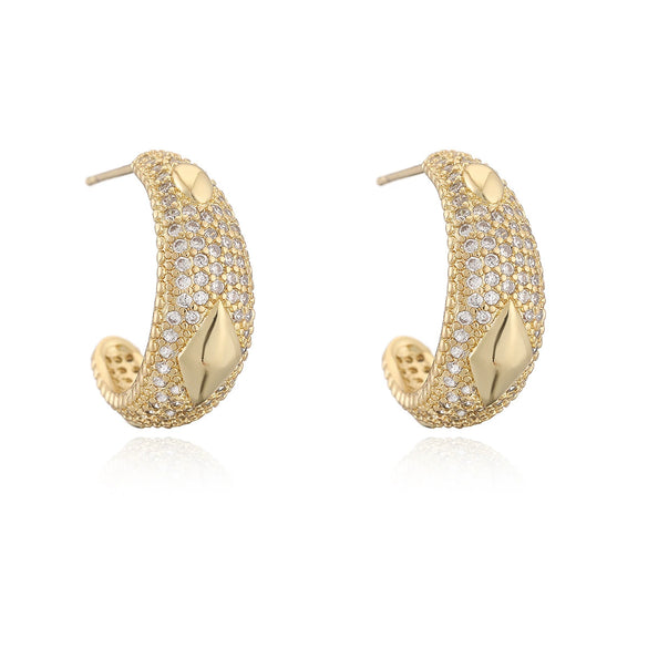 Wholesale Geometric Cshaped Copper 18K Gold Plated Zircon Women's Earrings