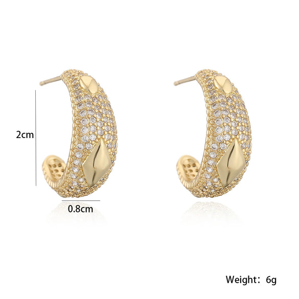 Wholesale Geometric Cshaped Copper 18K Gold Plated Zircon Women's Earrings