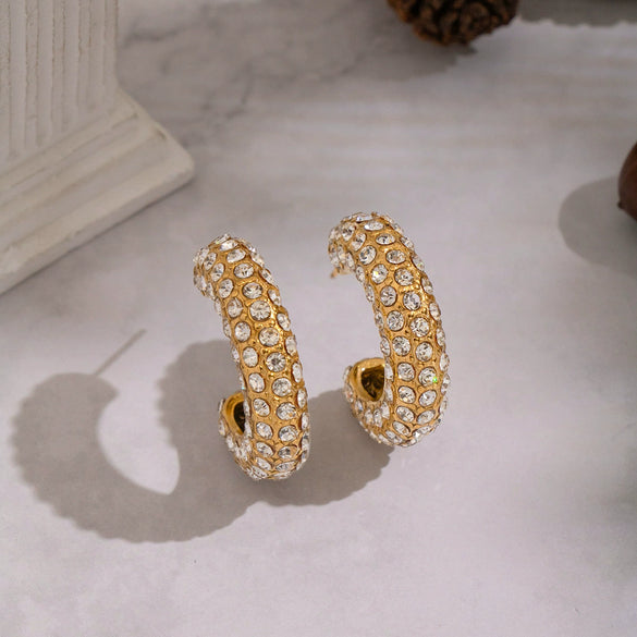 Wholesale Geometric Cshaped Diamond Earrings Set With 18K Real Gold Plated Stainless Steel For Women Luxury Jewelry