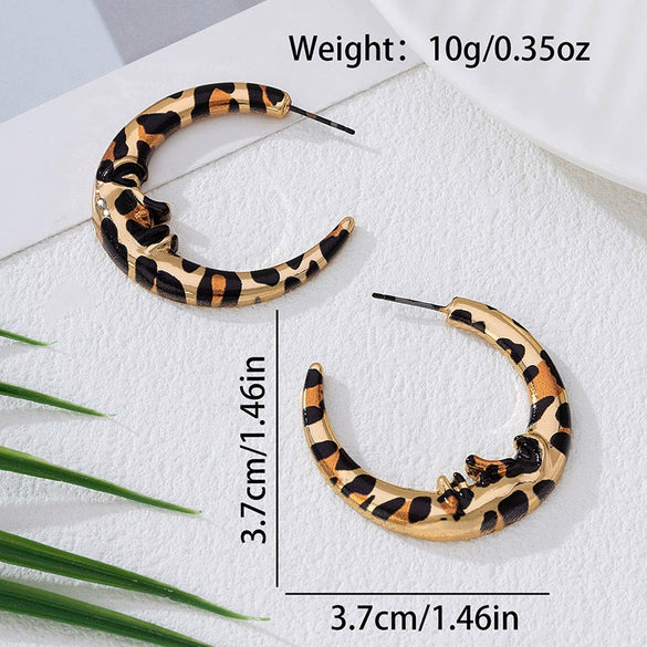 Wholesale Geometric Cshaped Moon Leopard Print Alloy Electroplated Earrings For Women