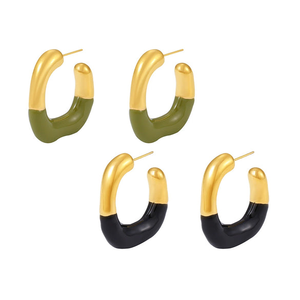 Wholesale Geometric Cshaped Stainless Steel Halfdrop Oil Earrings Electroplated For Women