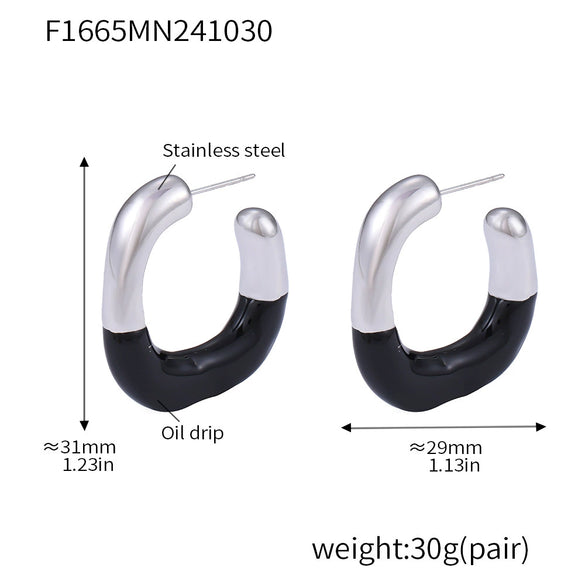 Wholesale Geometric Cshaped Stainless Steel Halfdrop Oil Earrings Electroplated For Women