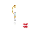 Wholesale Geometric Cshaped Sterling Silver Natural Stone Threaded Piercing Earrings With Gold Beads And Environmentally Friendly Electroplating