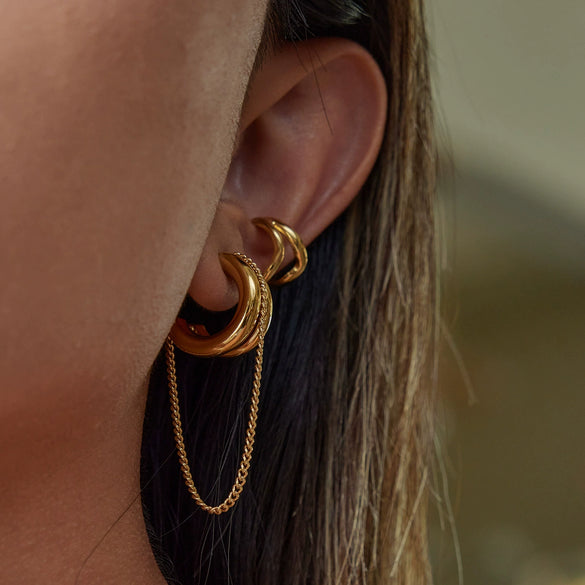 Wholesale Geometric Cshaped Tassel Earrings Stainless Steel 18K Gold Plated For Women