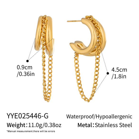 Wholesale Geometric Cshaped Tassel Earrings Stainless Steel 18K Gold Plated For Women