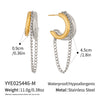 Wholesale Geometric Cshaped Tassel Earrings Stainless Steel 18K Gold Plated For Women