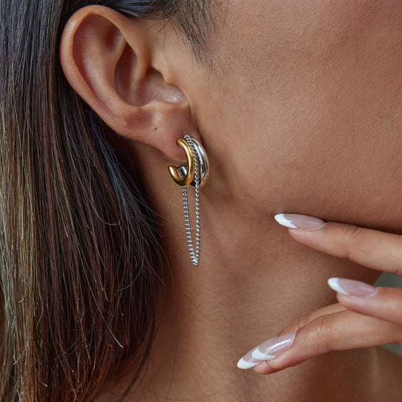 Wholesale Geometric Cshaped Tassel Earrings Stainless Steel 18K Gold Plated For Women