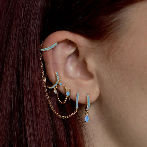 Wholesale Geometric Cuff Chain Zircon Set Earrings In Copper
